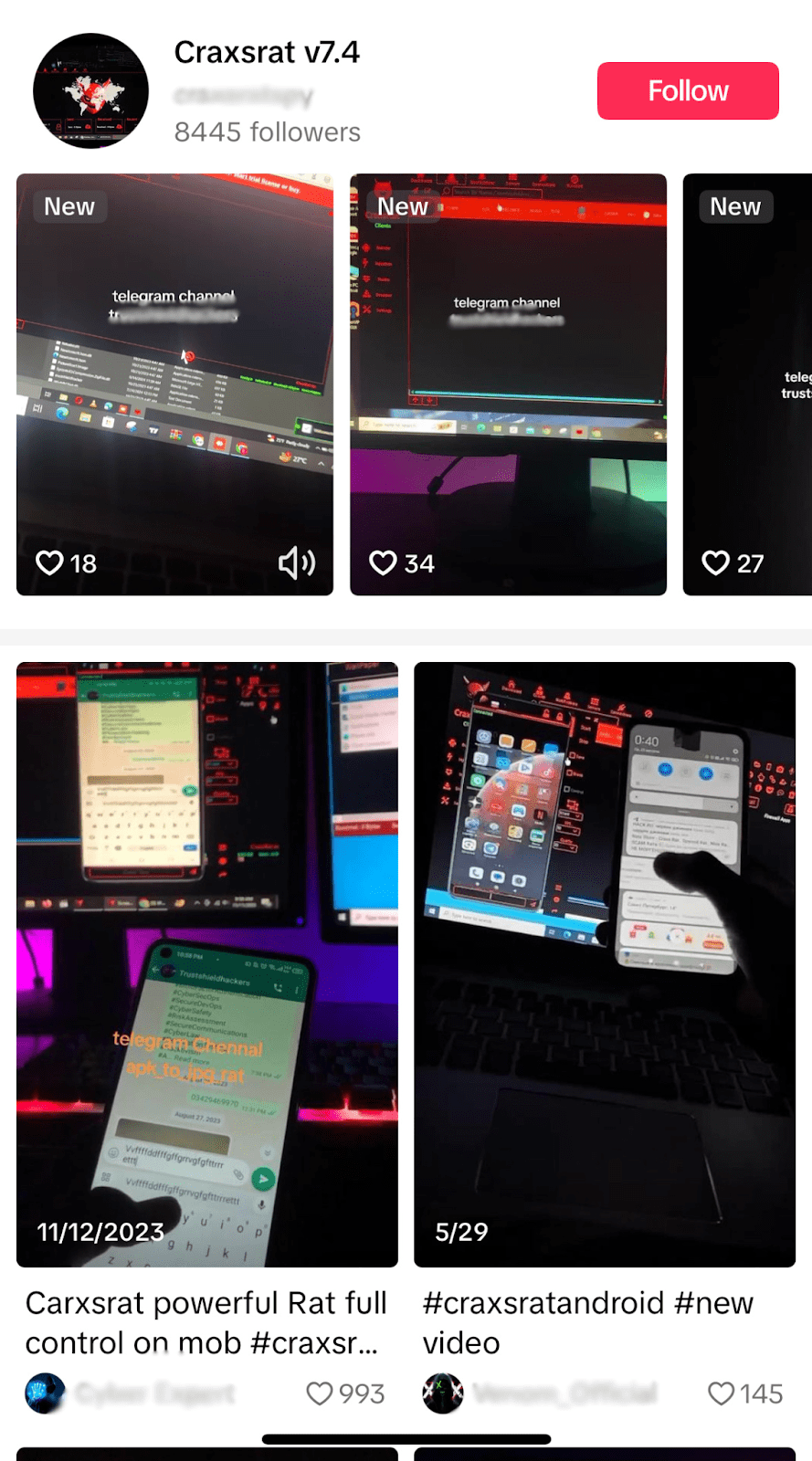 Pictures of social media campaigns associated with CraxsRAT malware