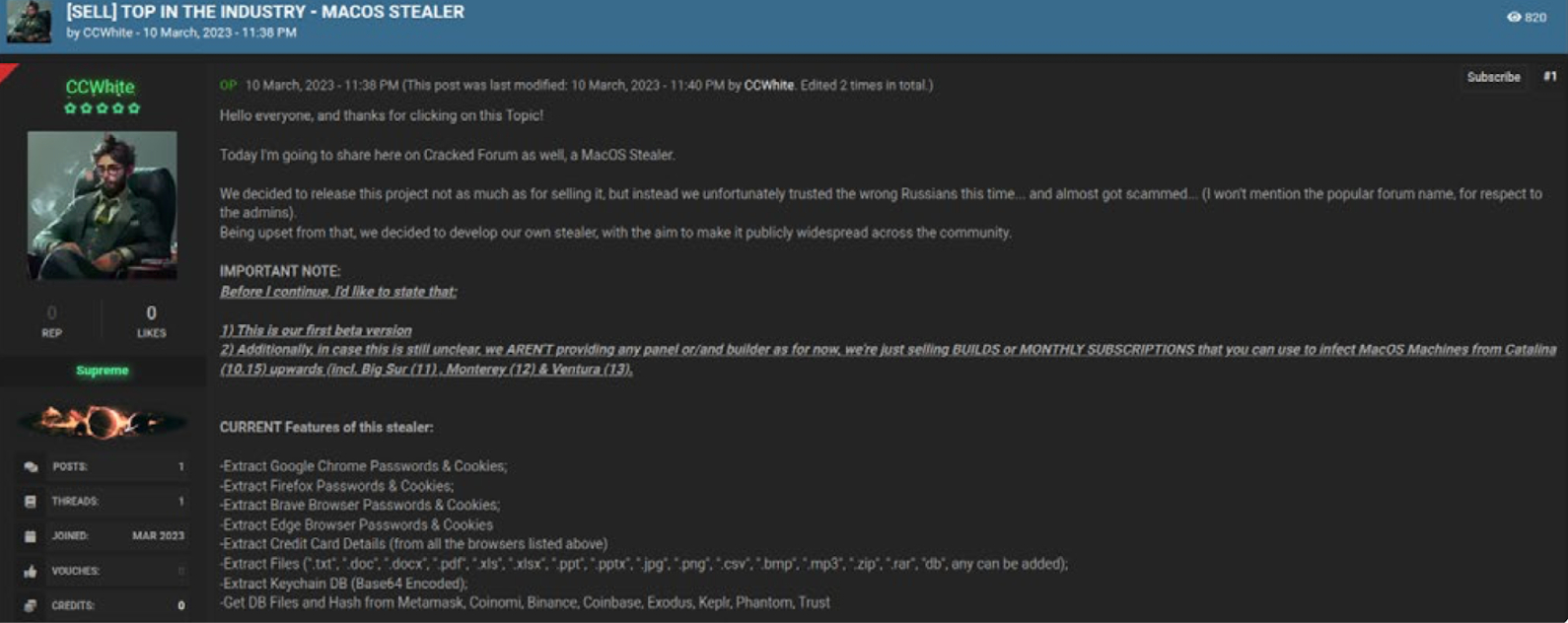 Ad by a threat actor on the dark web