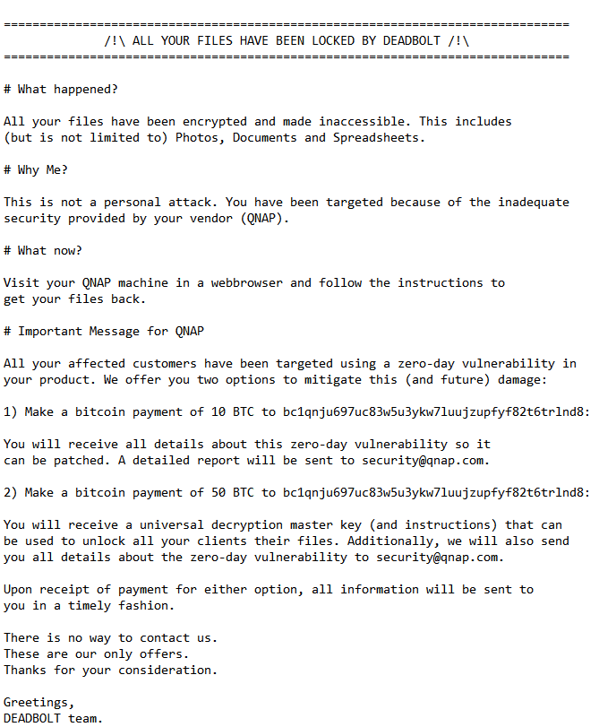 Contents of Deadbolt text