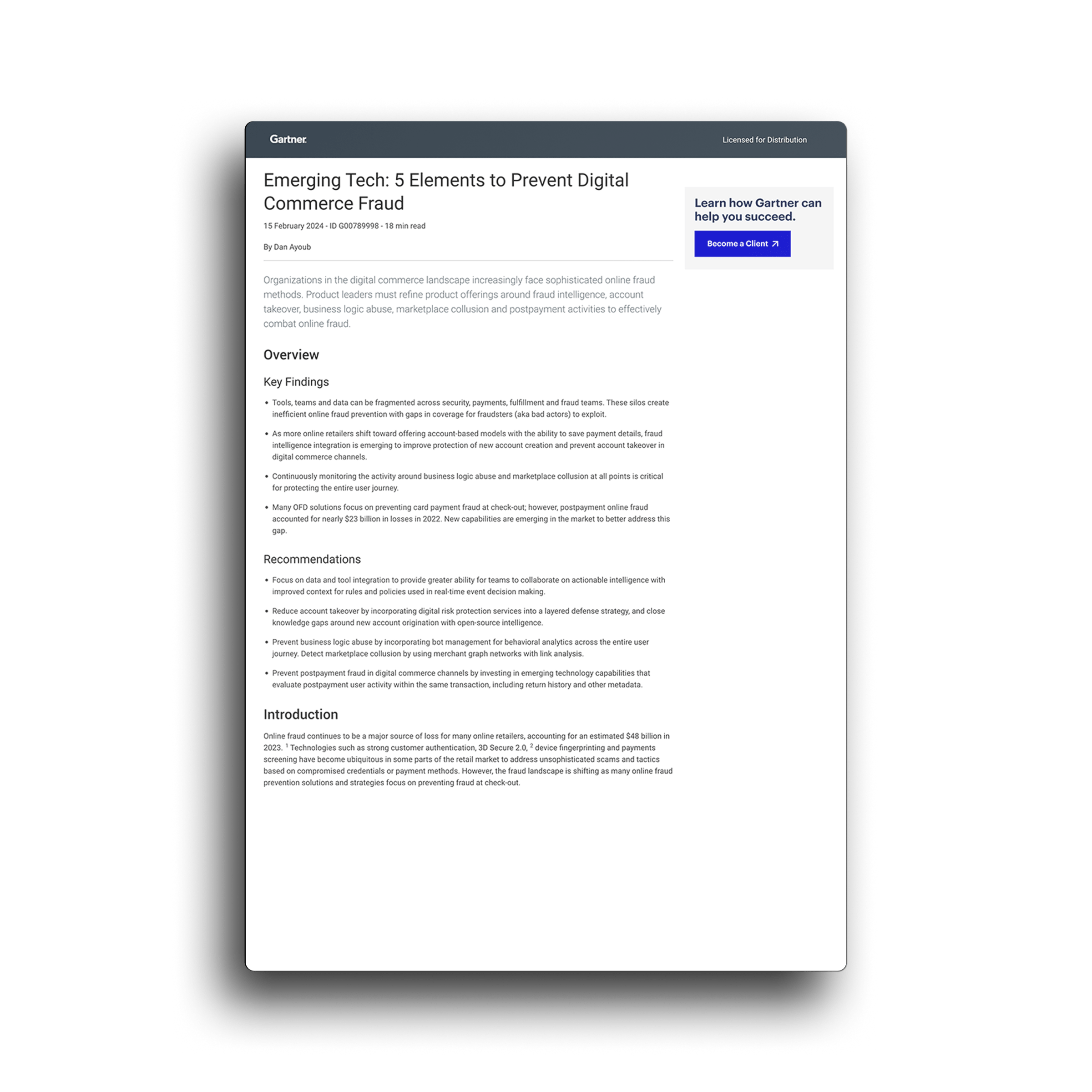 Gartner® Report Emerging Tech: 5 Elements to Prevent Digital Commerce Fraud