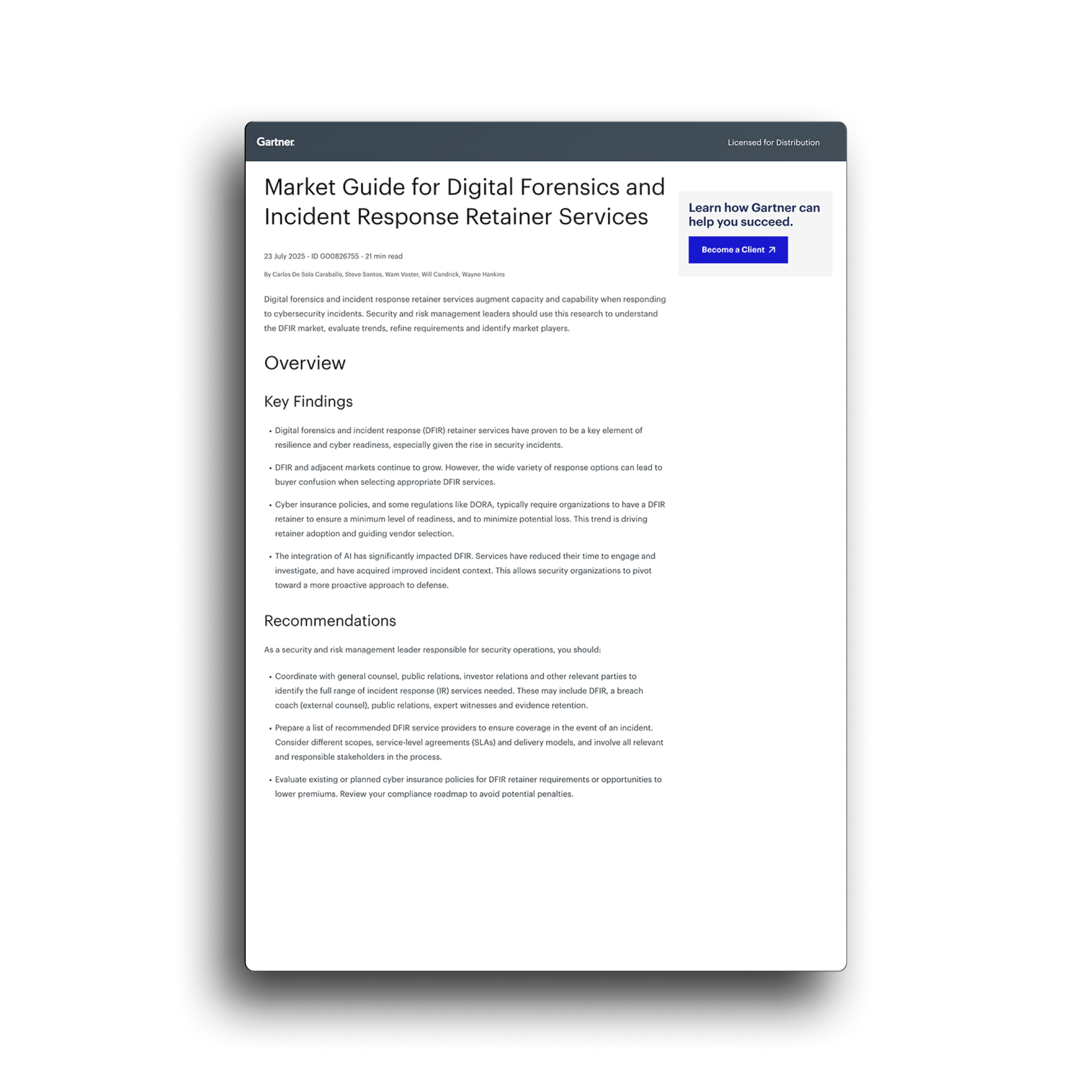 Market Guide for Digital Forensics and Incident Response Retainer Services