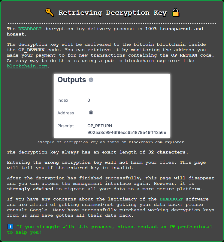 screenshot of the process of receiving the decryption key