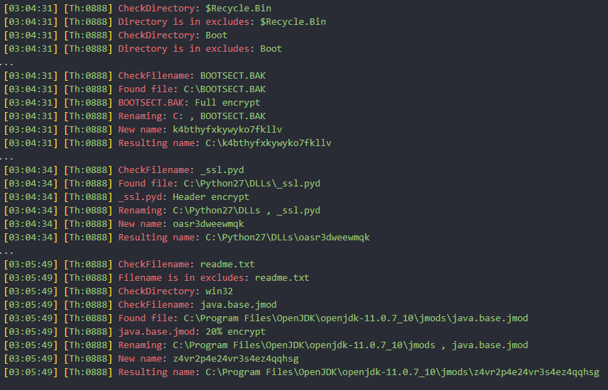 Screenshot of file encryption process in decrypted logs