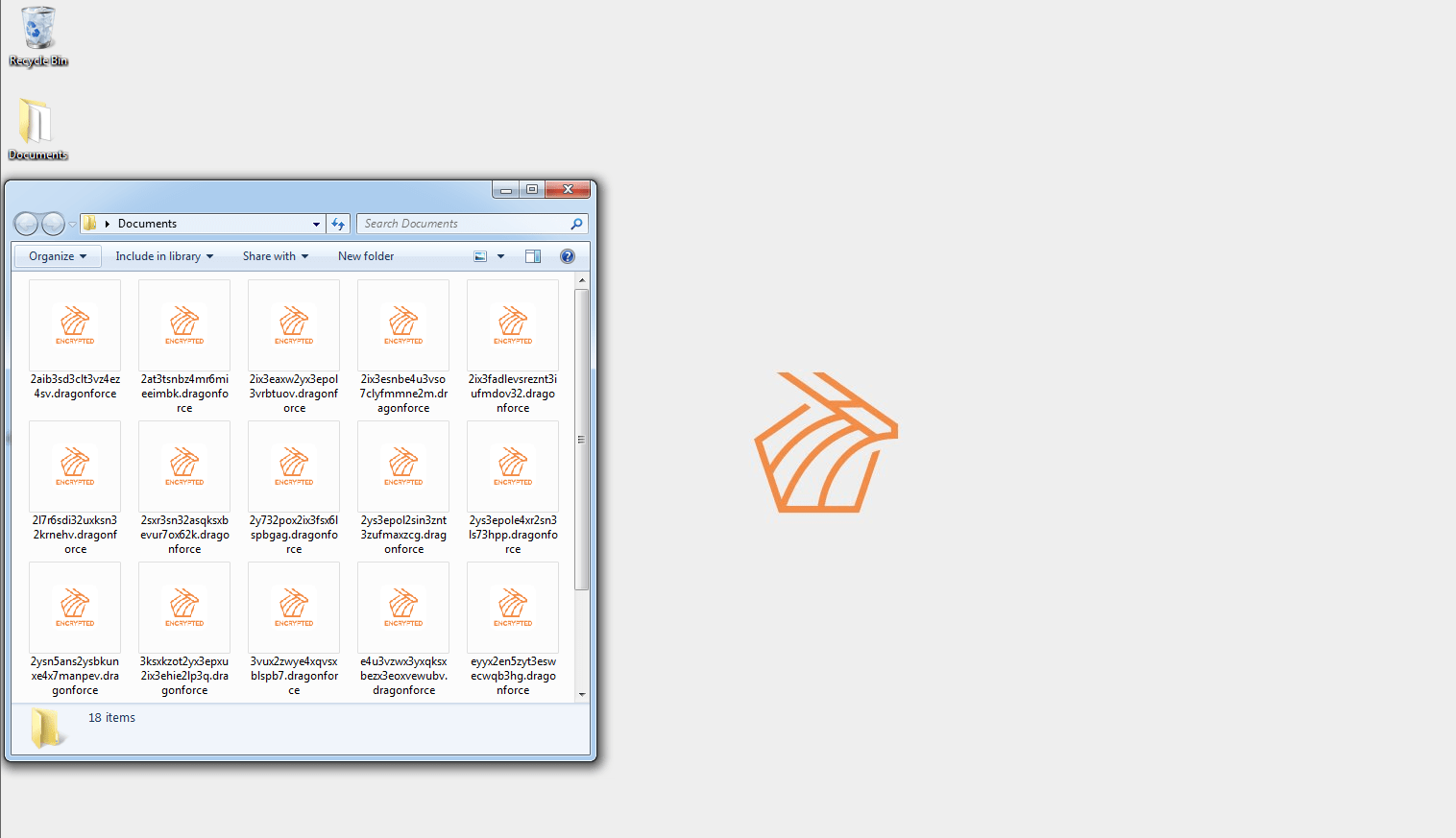 Screenshot of the wallpaper and icon of DragonForce after a system has been encrypted