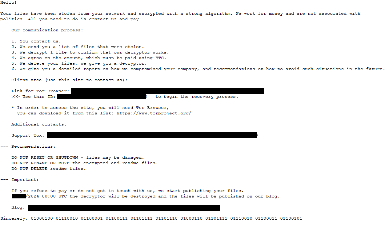 Screenshot of the ransom note