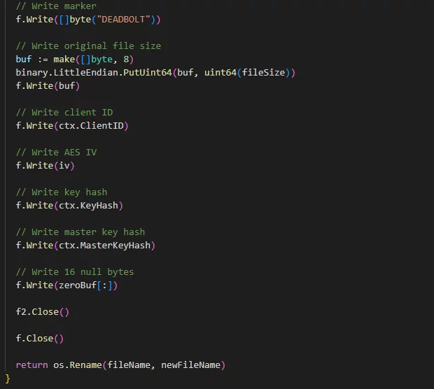 End fragment of the Deadbolt file encryption function