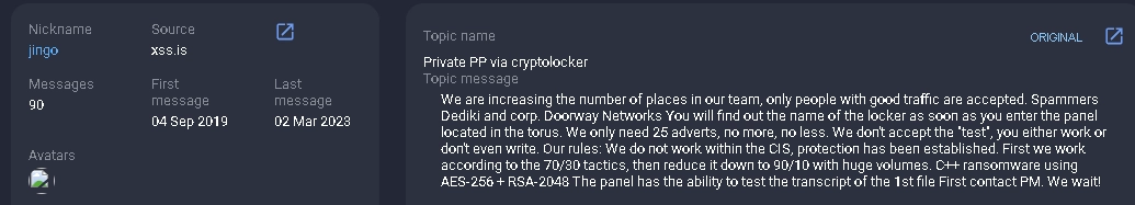 Machine translation of the post in Group-IB’s Threat Intelligence system