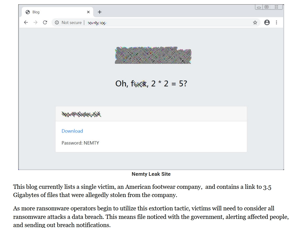 Screenshot of a variant of the negotiation page for Nemty ransomware