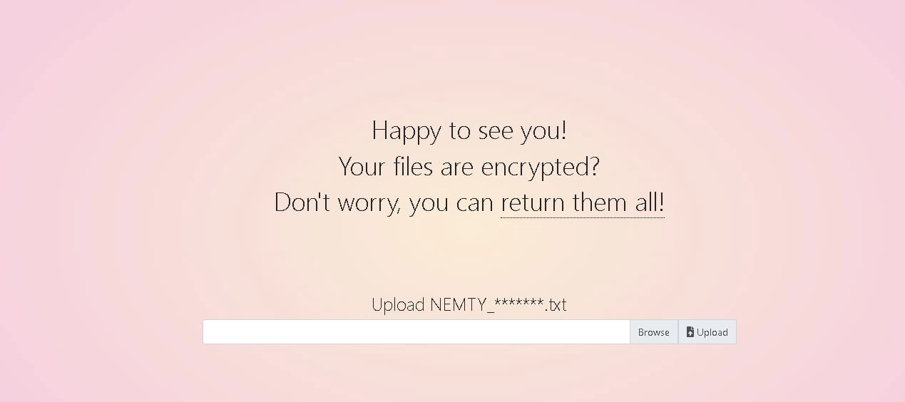 Screenshot of variant of negotiation page for Nemty ransomware