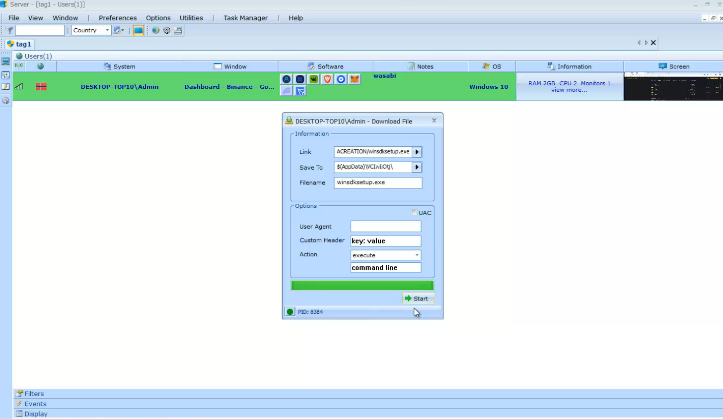 Figure 10: Downloader interface in the control panel.