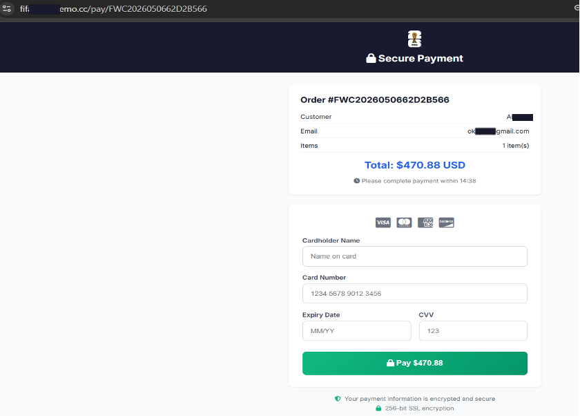 Figure 11: Example of card checkout pages with shared Order # formatting across phishing domains. 
