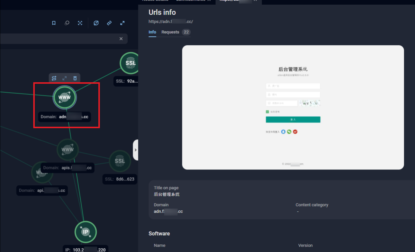 Figure 13., The interface of Chinese-language admin panel with options to login using QQor WeChat credentials, accessed via Group-IB’s Graph solution.