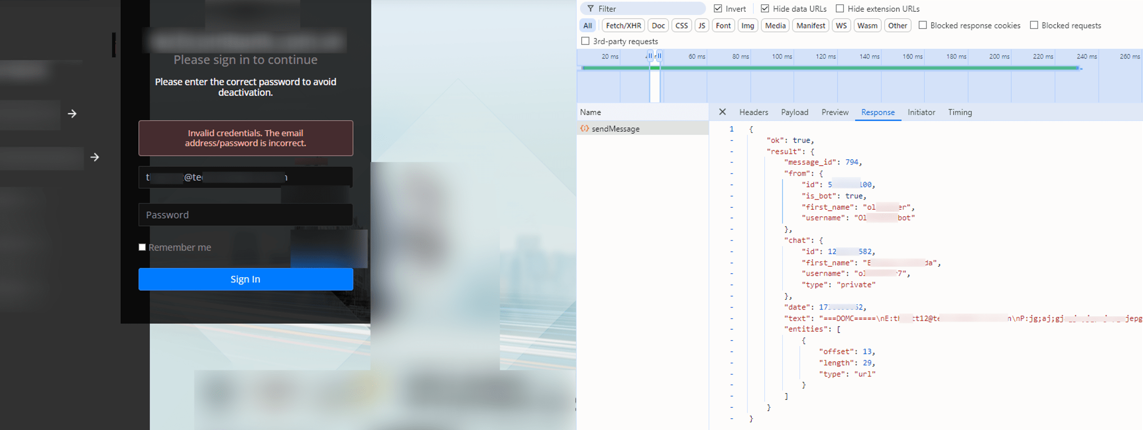 Figure 15. Telegram API response confirming the successful exfiltration of stolen credentials in a custom format.