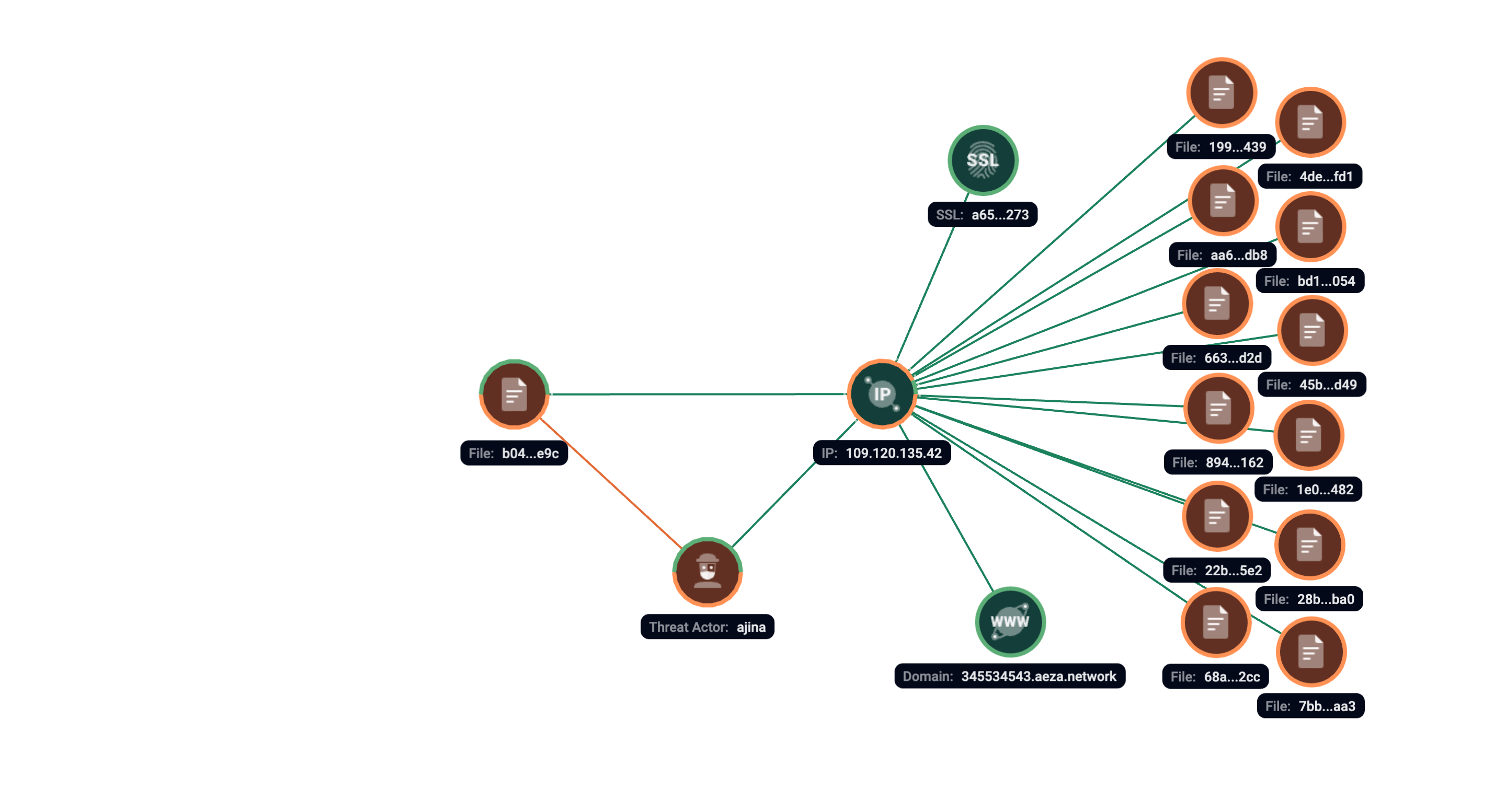 Screenshot of graph analysis of network infrastructure of the detected server