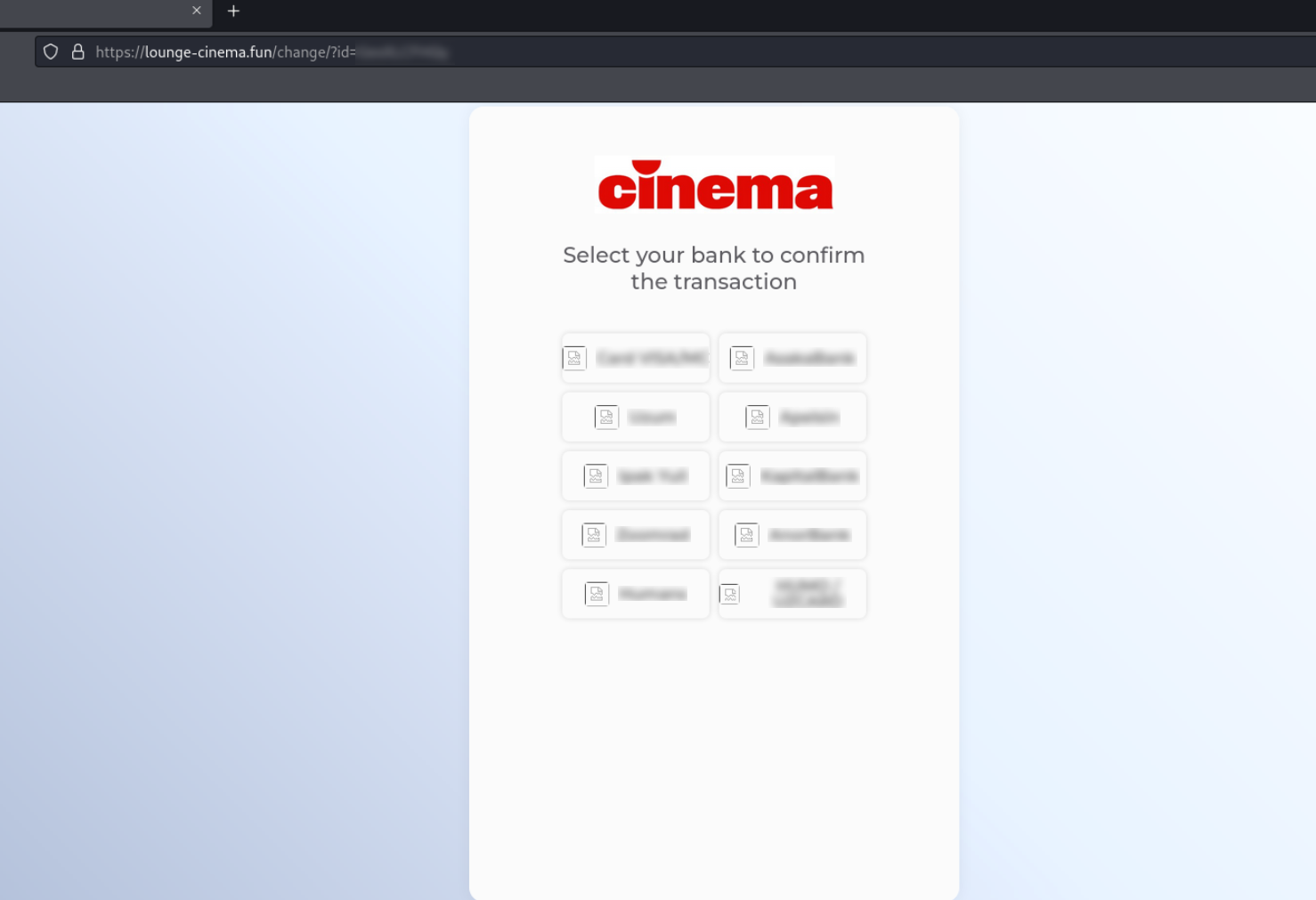 Figure 21. A screenshot of the payment page where the financial institutions are listed for the user to select from.