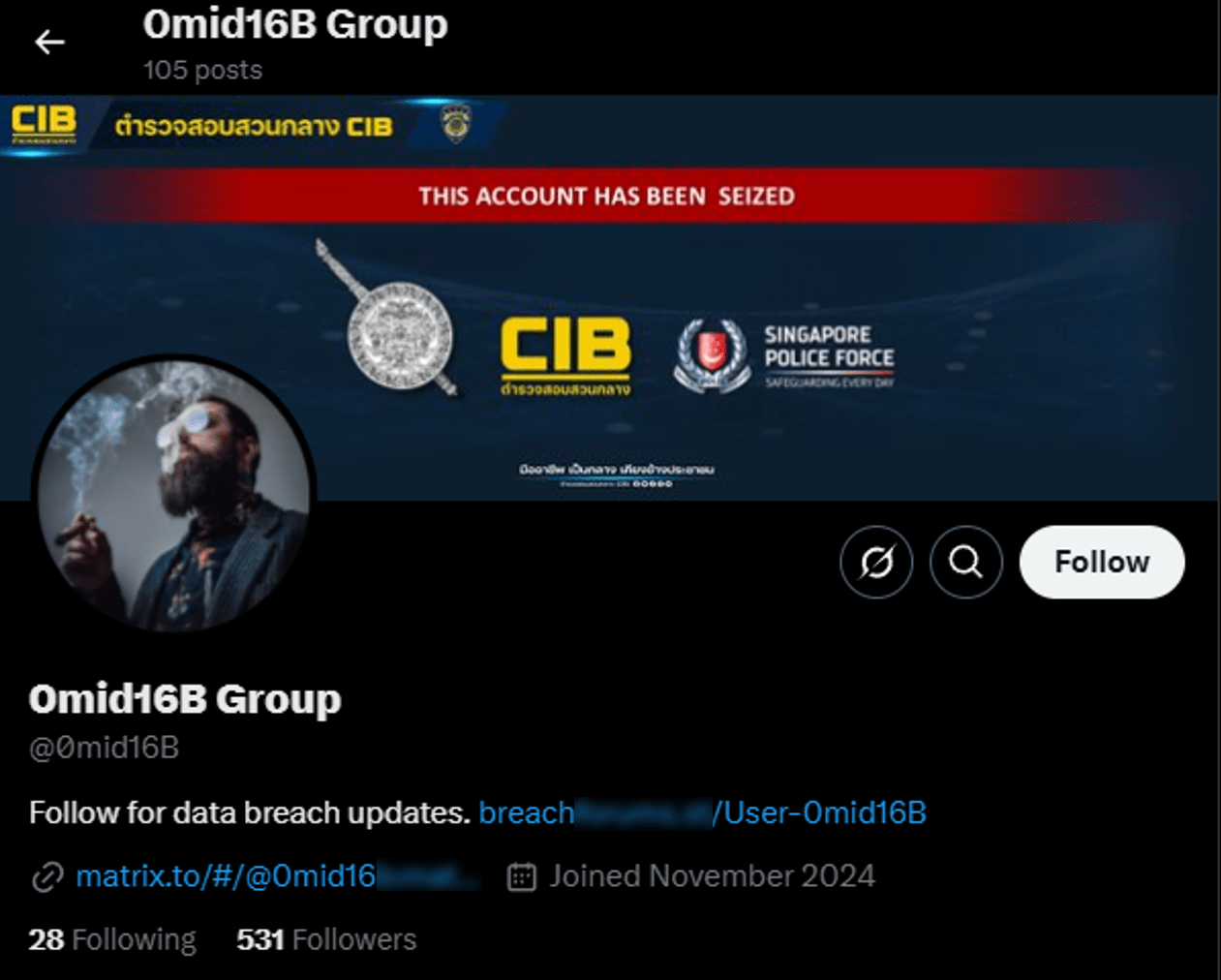 Figure 26. A screenshot of 0mid16B’s X account after his arrest in Thailand on 26 February, 2025.