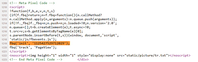 Figure 4: Shared Meta Pixel code observed across multiple phishing domains attributed to GHOST STADIUM. 