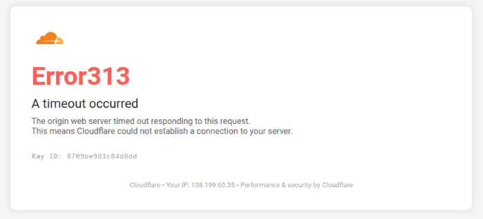 Figure 4. The websites utilizes a Cloudflare error page, displaying various error codes, as a deceptive landing page.