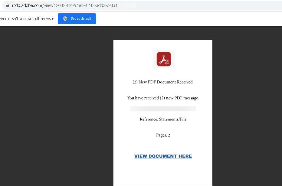 Figure 4. Example of a phishing link embedded in a file hosted on Adobe.com