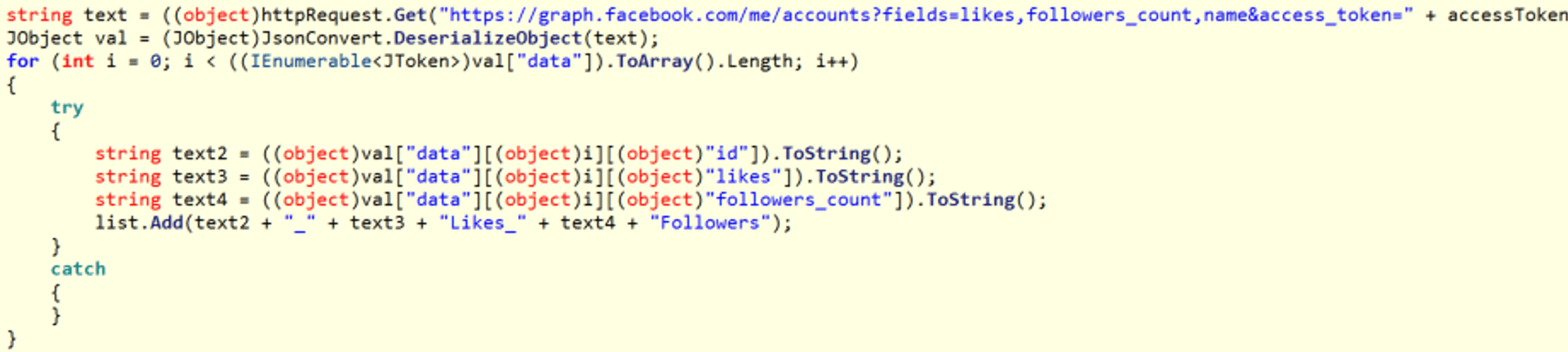 Figure 4. API request code for Facebook data retrieval in VietCredCare