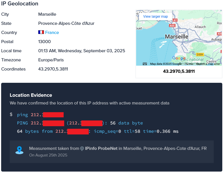 Figure 6. NordVPN exit node IP information.