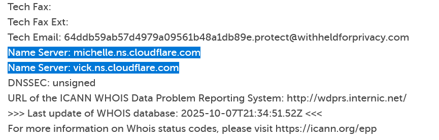 Figure 7. C2 name servers in WHOIS info.