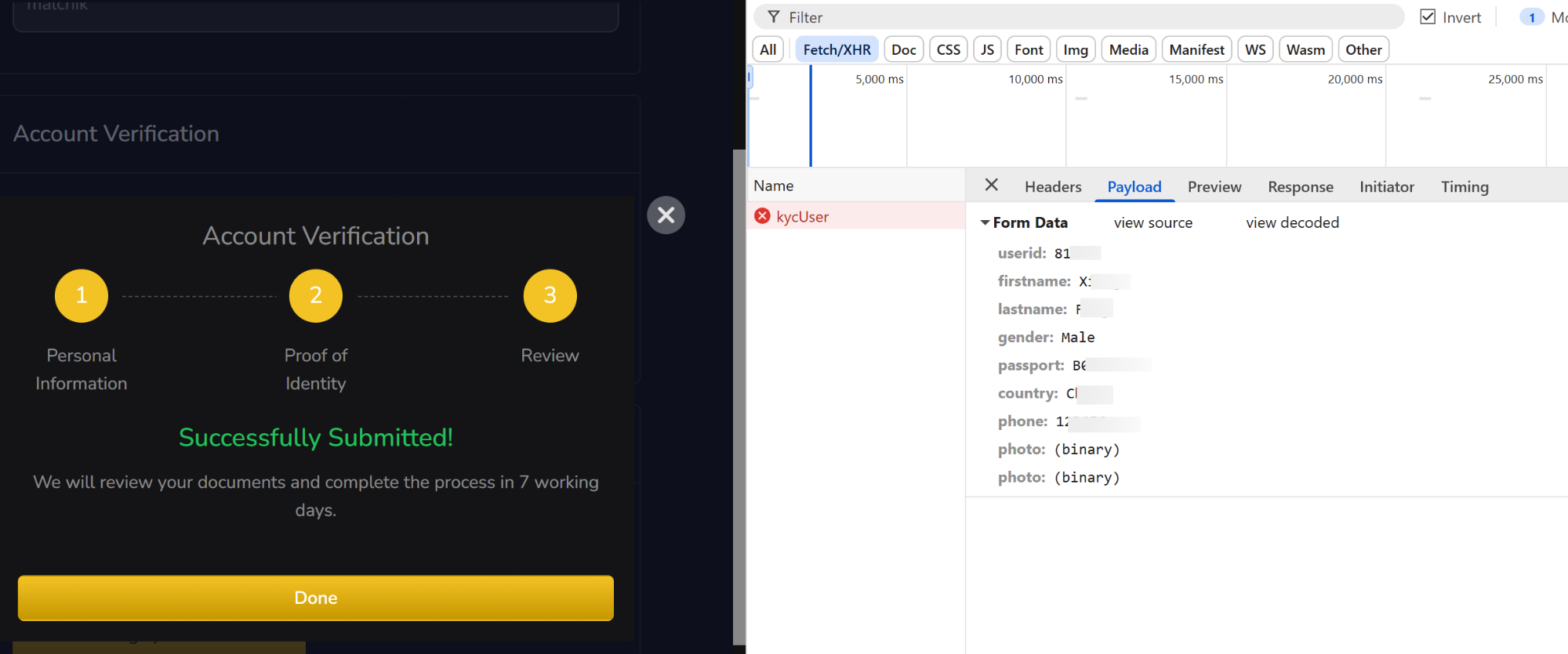 Figure 9. Example of the fraudulent platform’s payload structure from