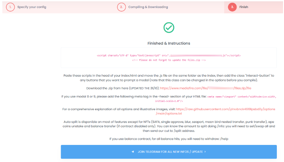  Screenshot from Inferno Drainer’s panel demonstrating JavaScript generator
