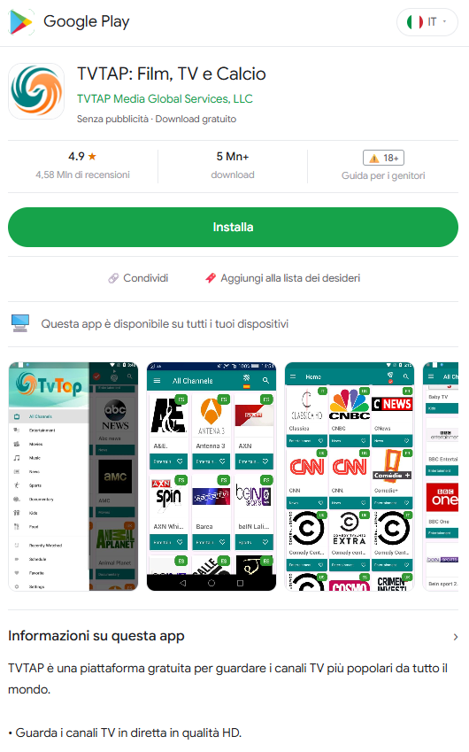 Figure 1. Fake Google Play phishing page (in Italian).