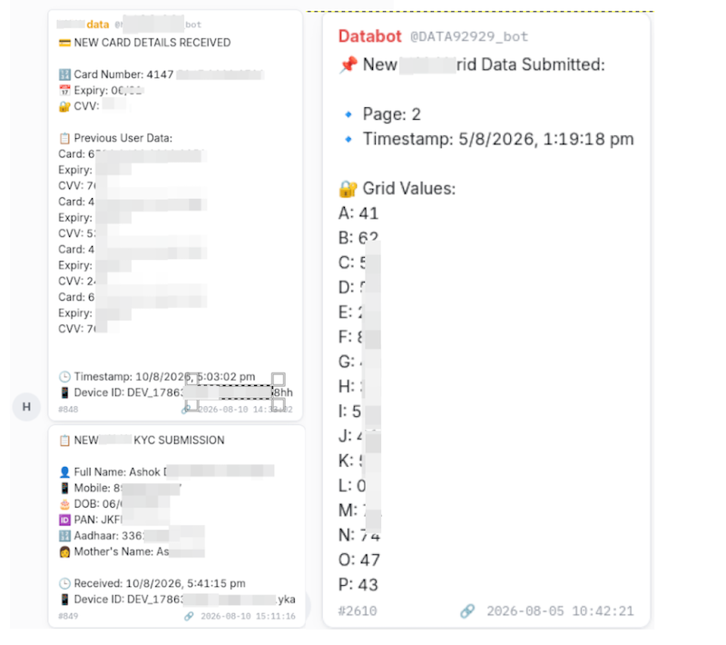 Figure 10: Screenshots observed showing victim card details.
