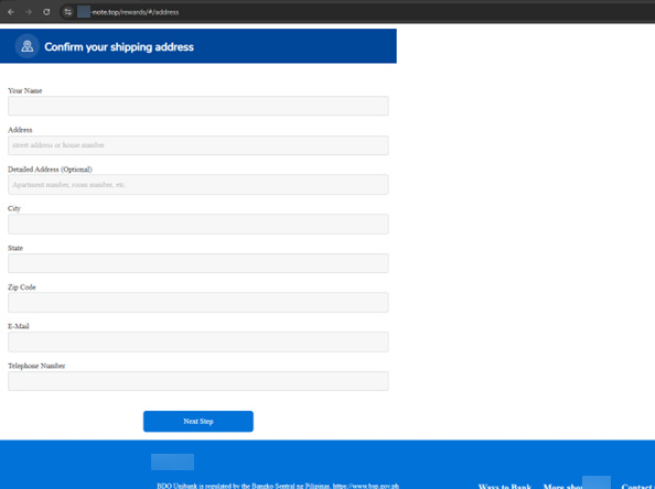 Figure 11. Victims are required to fill in their shipping address.