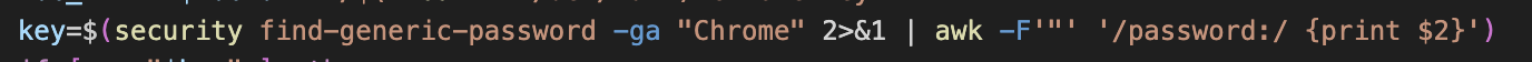 Figure 11. Code snippet responsible for querying macOS Keychain for the Chrome Safe Storage encryption key.