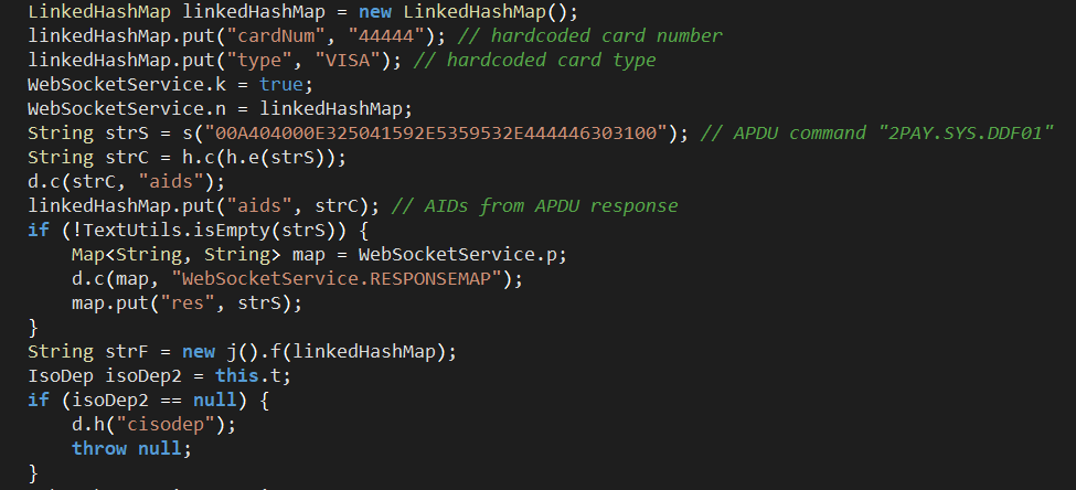 Figure 11. If it’s a payment card, MainActivity will store the relevant data returned