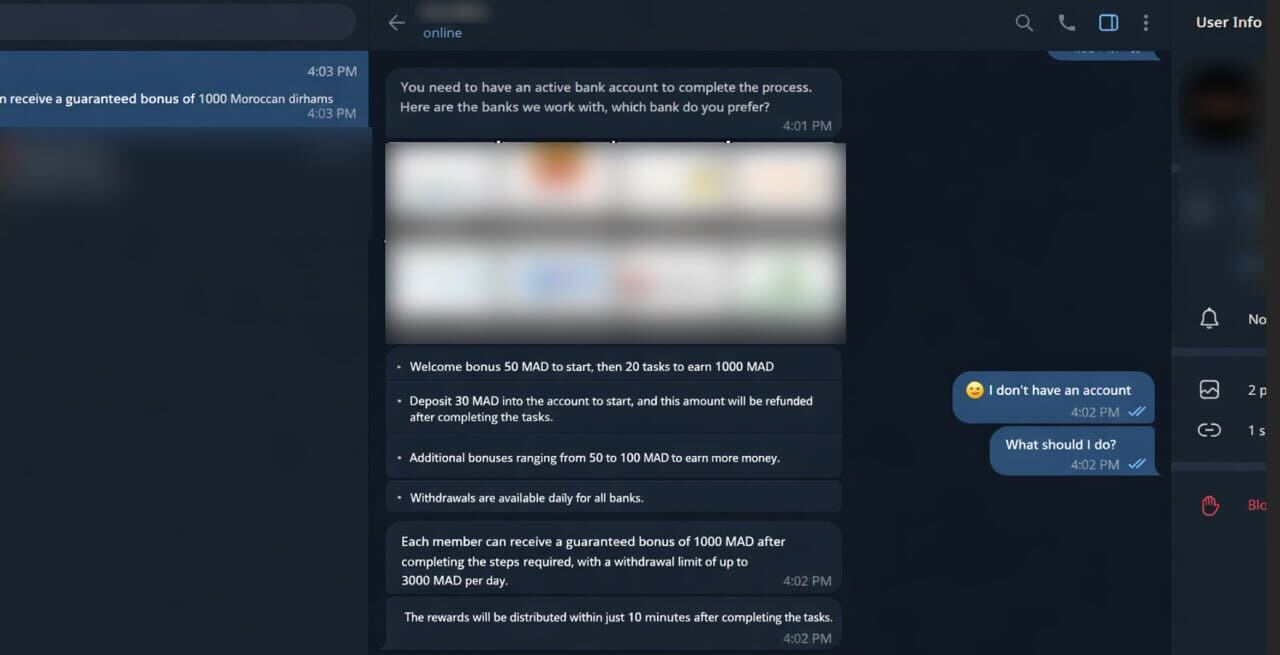 Figure 11. Victims are lured to deposit money to start tasks with lucrative returns and fake success stories.