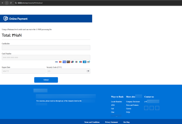 Figure 12. Victims are asked to fill in their credit card information on this page.