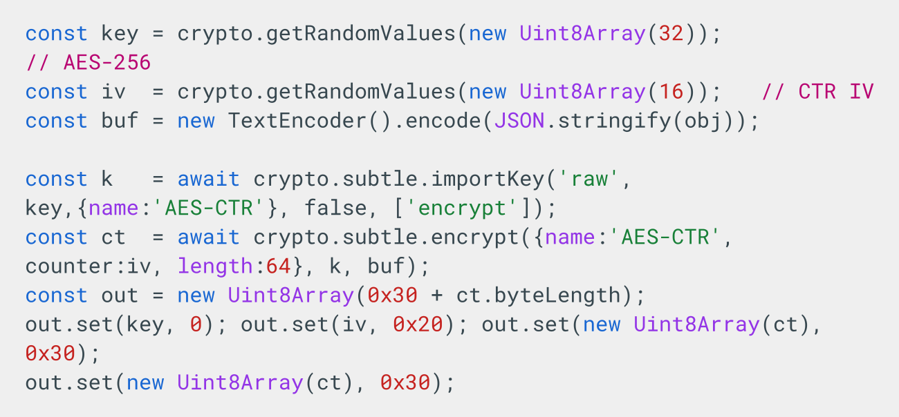 Figure 12. AES-256-CTR encryption code snippet.
