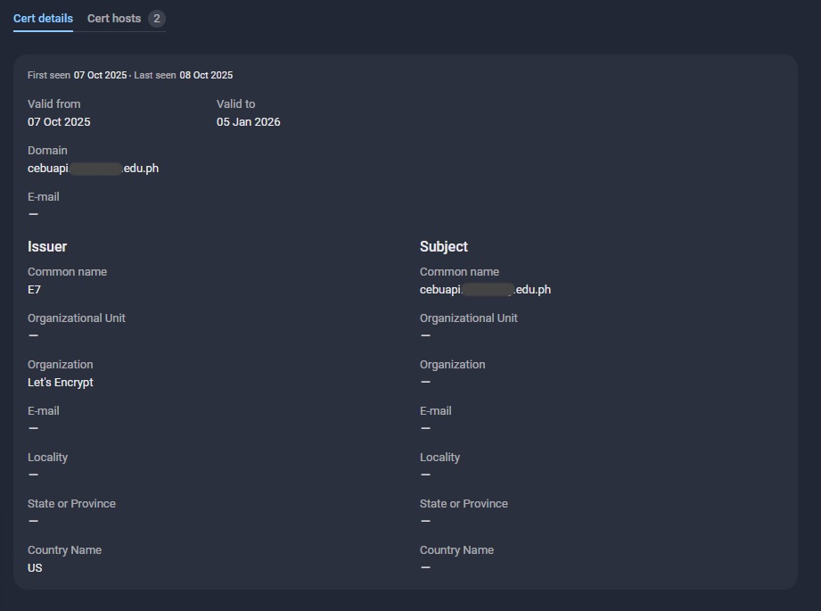 Figure 12. SSL certificate issued for the hijacked subdomain.