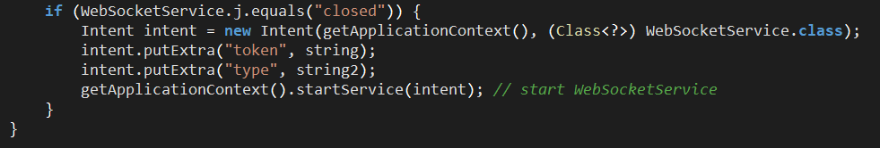 Figure 12. MainActivity then starts WebSocketService to communicate with the C2 server.