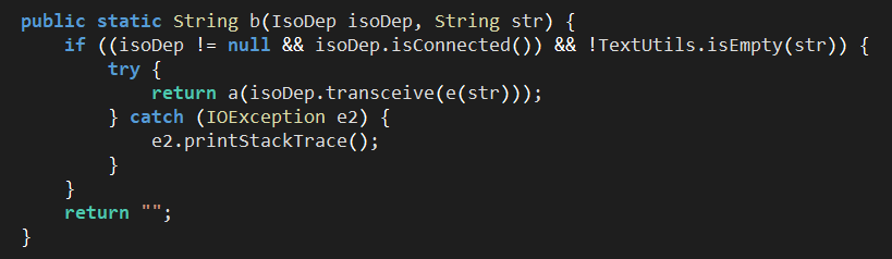 Figure 13. Method responsible for relaying APDU commands to the NFC tag
