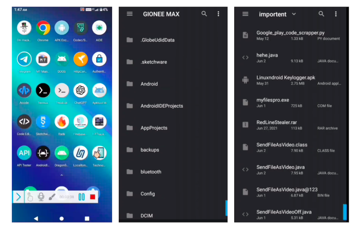 Figure 14. Shared screenshots from malware developer showing Android development environment.