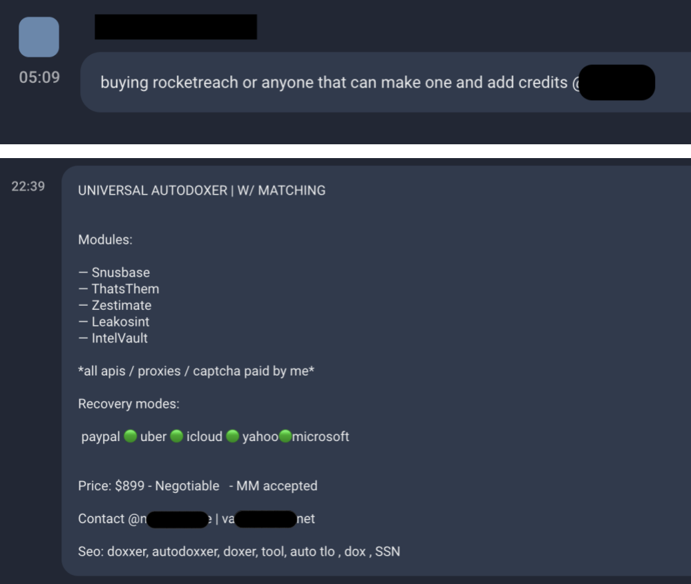Figure 15. Accesses to these platforms or solutions are often advertised on SIM swapping related chats and forums.