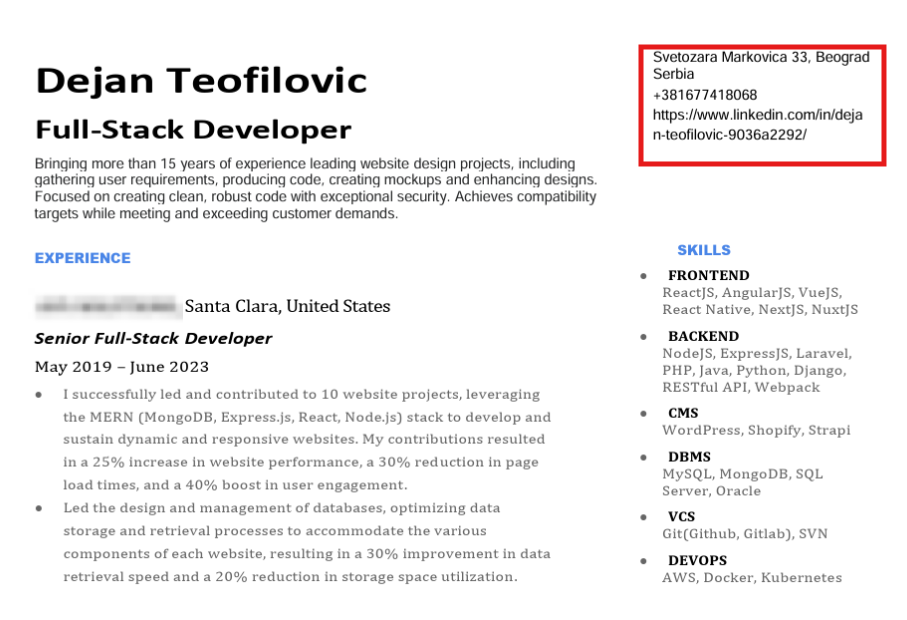 Figure 15. Information Dejan Teofilovic from CVs. Figure 15. Information Dejan Teofilovic from CVs.