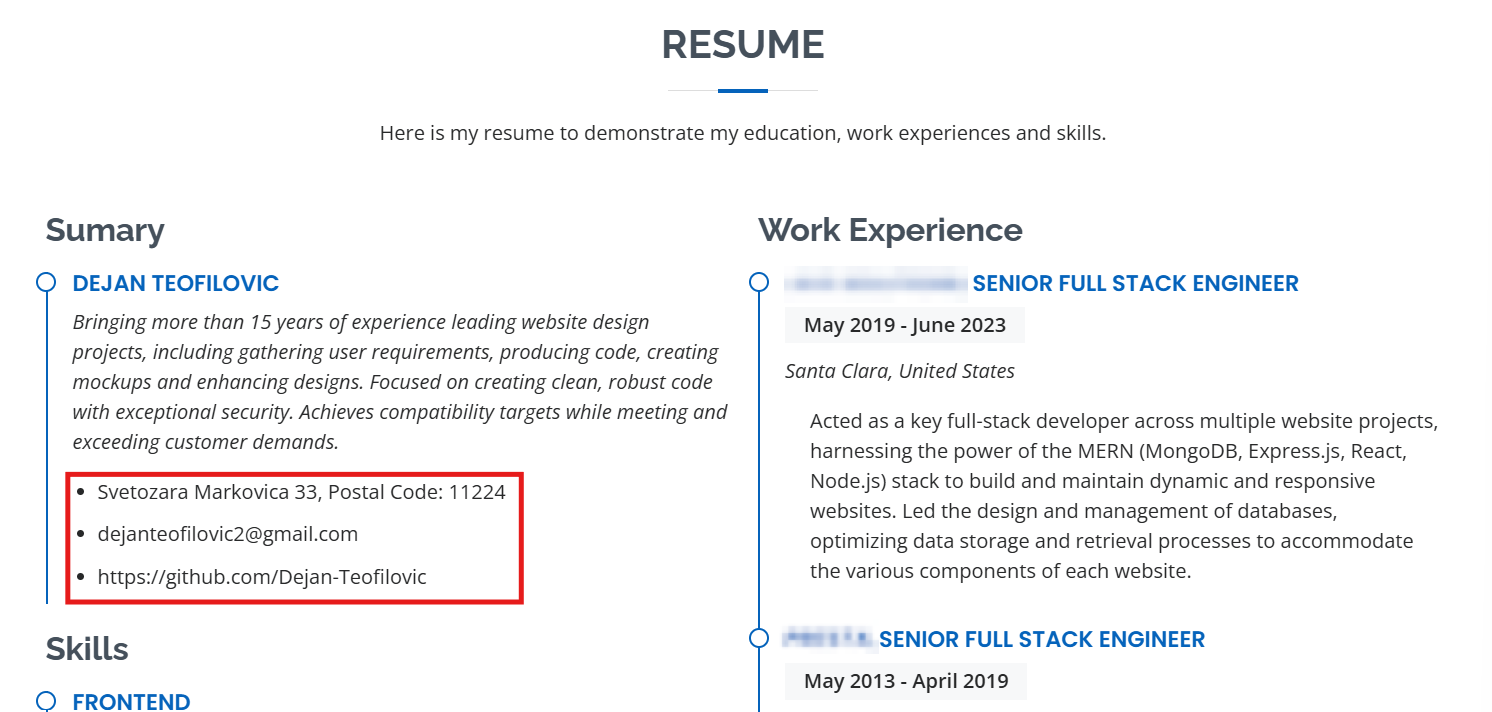 Figure 15. Information Dejan Teofilovic from CVs. Figure 15. Information Dejan Teofilovic from CVs.