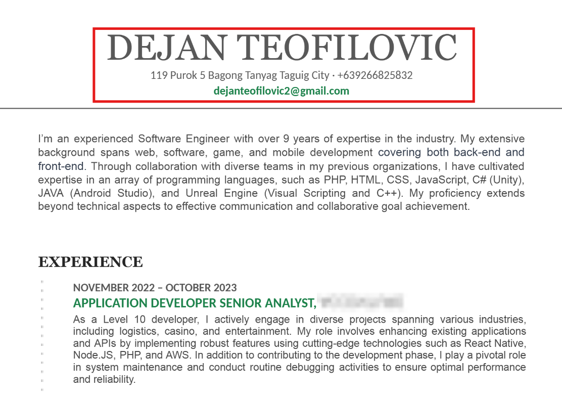 Figure 15. Information Dejan Teofilovic from CVs. Figure 15. Information Dejan Teofilovic from CVs.