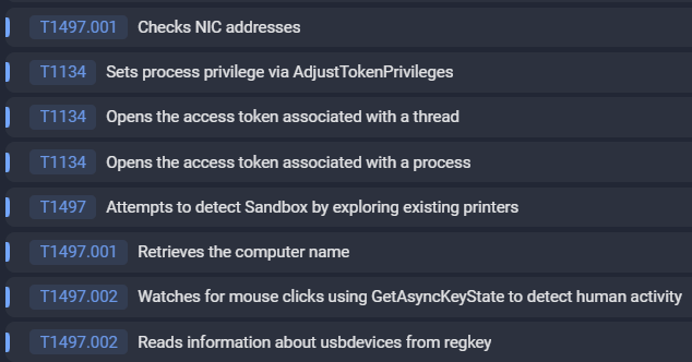 Figure 19. Malware environment and privilege checks.