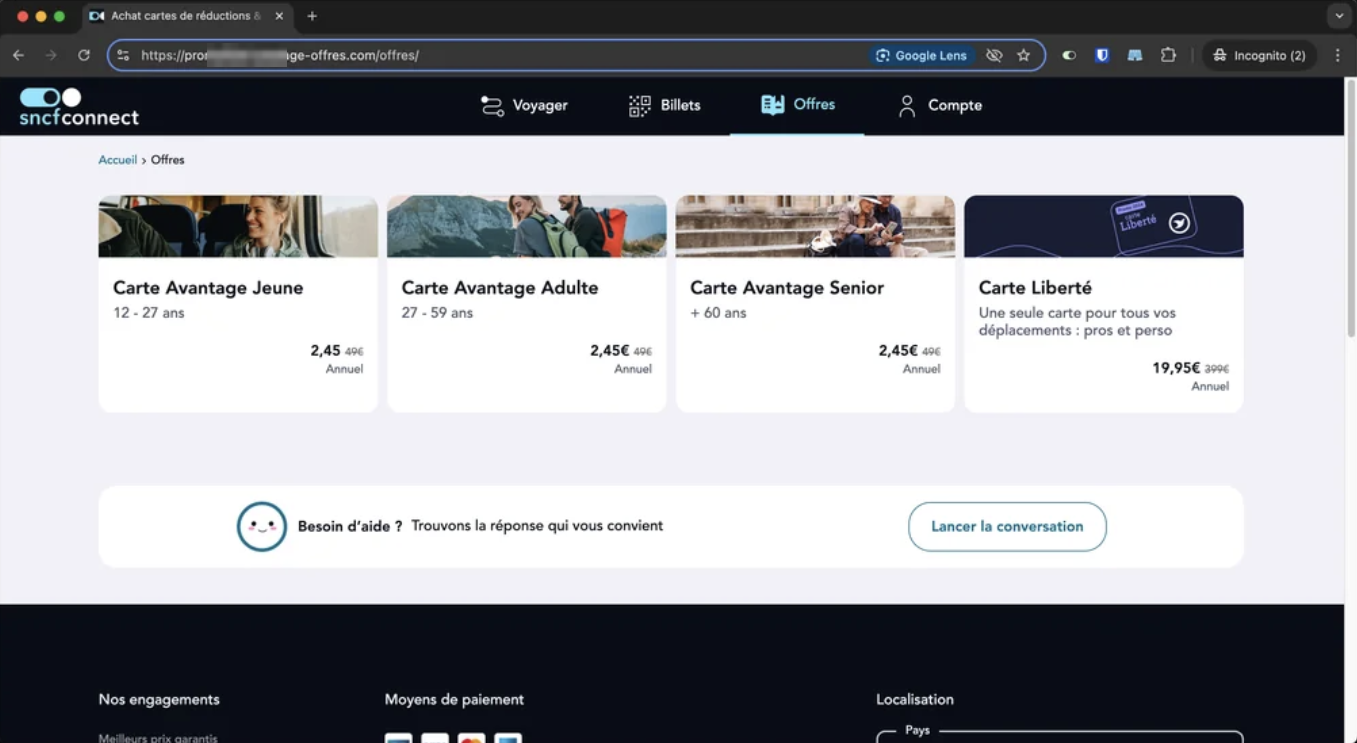 Figure 2. Example of a fake SNCF website.