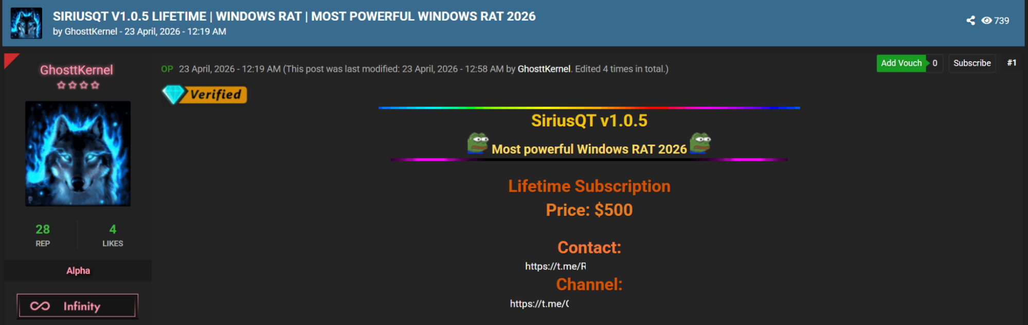 Example of a SiriusQT promotional forum post by GhostKernel.