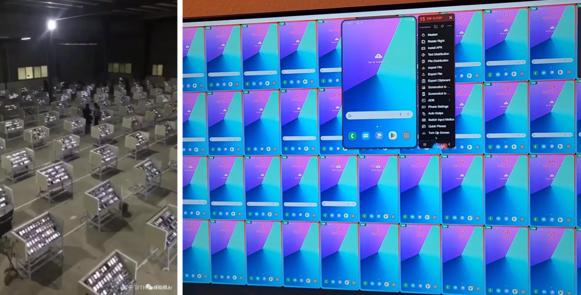 Figure 2: Physical and Virtual Phone Farms.